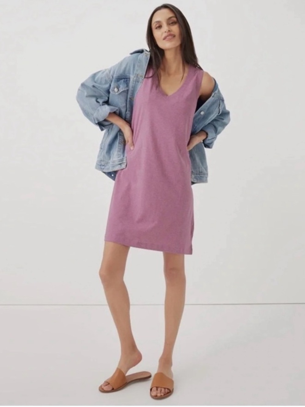 Pact 100% Organic Cotton Softspun A-Line Tank Mini Dress Purple Medium